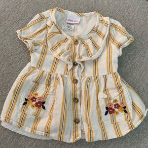 Little Lass Kohls toddler 2T yellow white floral button up shirt spring summer